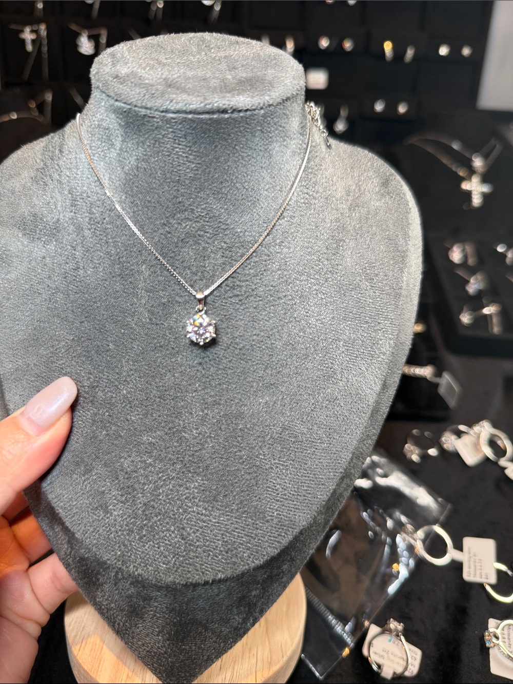 Classic Silver Moissanite Pendant Necklace - White